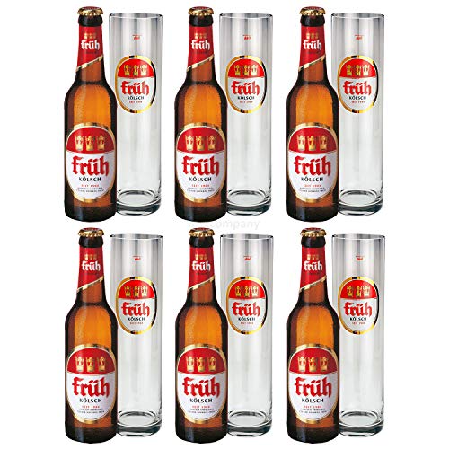 Früh Kölsch Set - 6x Früh Kölsch Bier 0,33L (4,8% Vol) + 6x Biergläser/Stangen 0,2L -[Enthält Sulfite] - Inkl. Pfand MEHRWEG von Früh-Früh