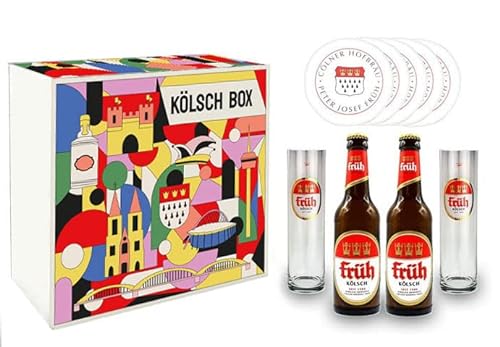 Früh Kölsch Set/Geschenkset - 2x Früh Kölsch 330ml (4,8% Vol) + 2x Früh Gläser + 10x Früh Bierdeckel - Inkl. Pfand MEHRWEG von Früh-Früh