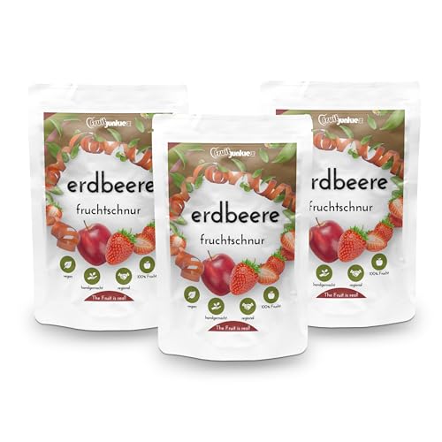Fruitjunkies - Getrockneter Fruchtsnack "Erdbeere" - 3x 80g Fruchtschnüre - getrocknete Erdbeere als gesunde Snacks - gesunde Süßigkeiten ohne Zuckerzusatz - vegan & regional hergestellt Fruitjunkies - Getrockneter Fruchtsnack "Erdbeere" - 3x 80g Fruchtschnüre - getrocknete Erdbeere als gesunde Snacks - gesunde Süßigkeiten ohne Zuckerzusatz - vegan & regional hergestellt von Fruitjunkies