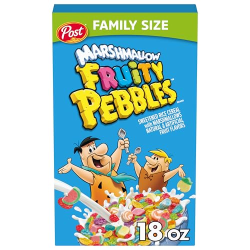 Post Fruity Pebbles Marshmallow-Müsli, fruchtiges Kinder-Müsli mit Marshmallows, glutenfrei, 530 ml Box von Fruit Pebbles