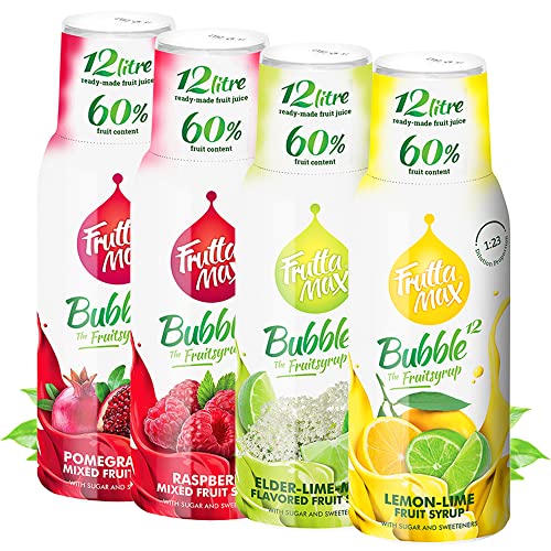 4 x 500 ml FruttaMax Getränkesirup Frucht-sirup Konzentrat | Granatapfel-Himbeere-Zitrone-Holunder-Minze| weniger Zucker | mit 60% Fruchtanteil | für Soda Maschine geeignet von FruttaMax