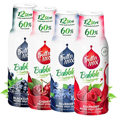 4 x 500 ml FruttaMax Getränkesirup Frucht-sirup Konzentrat | Heidelbeere-Himbeere-Kirsche-Johannisbeere | weniger Zucker | mit 50% Fruchtanteil von FruttaMax
