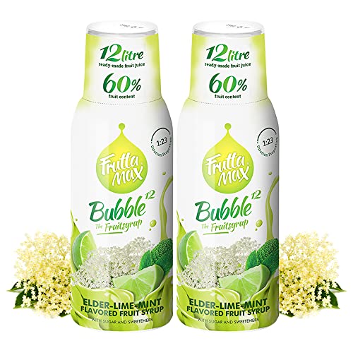 2 x 500 ml FruttaMax Holunderblüte-Limette-Minze Getränkesirup Frucht-sirup Konzentrat | weniger Zucker | mit 60% Fruchtanteil von Frutta Max