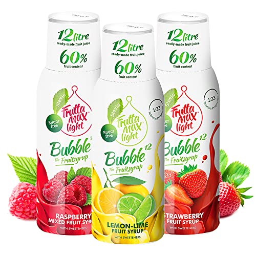 3 x 500 ml LIGHT Fitness-Sirup Himbeere-Erdbeere-Zitrone-Lime FruttaMax | Zuckerfrei | mit Stevia | 50% Fruchtanteil von FruttaMax