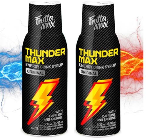 2 x Frutta Max - Energy-Drink-Sirup-Konzentrat – weniger Zucker | Geeignet für Getränkeautomaten (2 x 500ml) (2 x ThunderMax) von FruttaMax