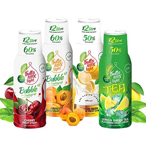 4 x 500ml LIGHT Kirsche - Aprikose - Zitronen-Radler - Zitronengrüner Tee Fitness-Sirup von Frutta Max mit 50-60% Fruchtanteil | Zuckerfrei | mit Stevia von FruttaMax