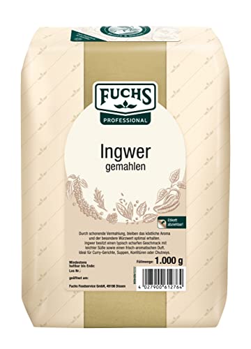 Fuchs Professional - Ingwer gemahlen | Scharfes Gewürz für Curry-Gerichte und Chutneys | Profi-Qualität für Großverbraucher und Gastronomie | 1 kg im recyclebaren Beutel von Fuchs Professional