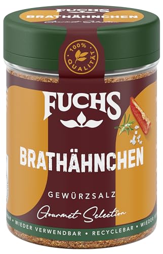 Fuchs Gourmet Selection Klassisch/Heimisch – Brathähnchen Gewürzsalz, nachfüllbares Hähnchen Gewürz, Salz zum Würzen von gebratenem Geflügel-Fleisch, vegan, 80 g von Fuchs