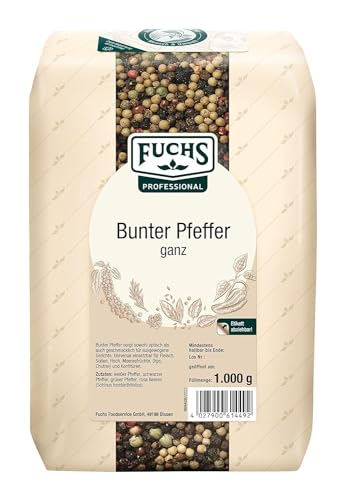 Fuchs Professional - Bunter Pfeffer ganz | Ungemahlenes Universalgewürz, zum Nachfüllen von Pfeffermühlen | Profi-Qualität für Großverbraucher und Gastronomie | 1 kg im recyclebaren Beutel von Fuchs