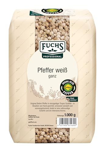 Fuchs Professional - Pfeffer weiß ganz | Schonend sonnengetrocknet, zum Würzen von hellen Saucen | Profi-Qualität für Großverbraucher und Gastronomie | 1 kg im recyclebaren Beutel von Fuchs