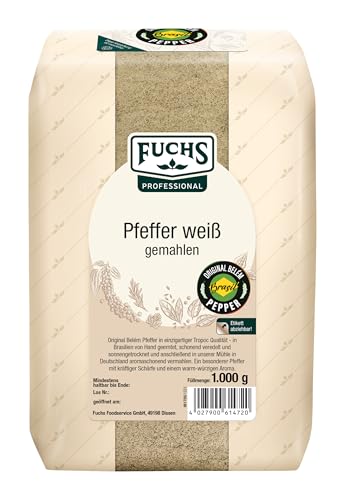 Fuchs Professional - Pfeffer weiß gemahlen | Warm-würziges Aroma zum Abschmecken von Gerichten | Profi-Qualität für Großverbraucher und Gastronomie | 1 kg im recyclebaren Beutel von Fuchs
