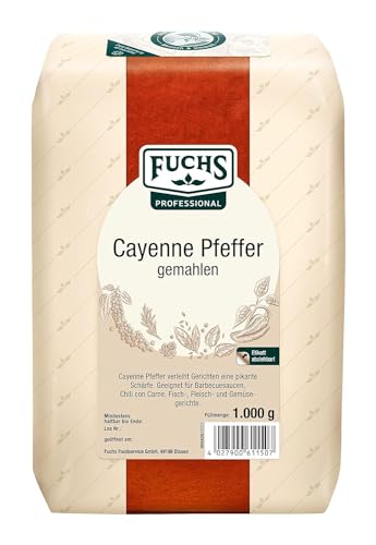 Fuchs Professional - Cayenne Pfeffer gemahlen | Scharfes Gewürz für Chili con Carne | Profi-Qualität für Großverbraucher und Gastronomie | 1 kg im recyclebaren Beutel von Fuchs