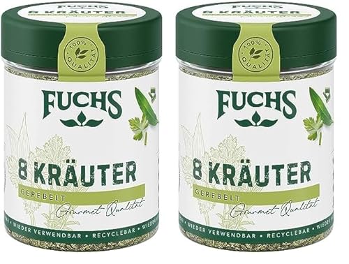 Fuchs Gewürze - 8 Kräuter gerebelt - Kräutermischung für Marinaden, Fischgerichte oder Kräuter-Frischkäse - natürliche Zutaten - 25 g in wiederverwendbarer, recyclebarer Dose (Packung mit 2) von Fuchs