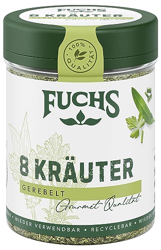 Fuchs Gewürze - 8 Kräuter gerebelt - Kräutermischung für Marinaden, Fischgerichte oder Kräuter-Frischkäse - natürliche Zutaten - 25 g in wiederverwendbarer, recyclebarer Dose von Fuchs