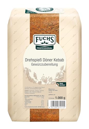 Fuchs Professional - Drehspiess Döner Kebab Gewürzzubereitung | Gewürz für den typischen-Döner Geschmack | Profi-Qualität für Großverbraucher und Gastronomie | 1 kg im recyclebaren Beutel von Fuchs