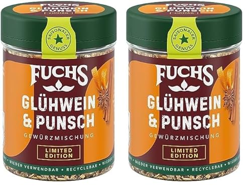 Fuchs Gewürze - Glühwein & Punsch Gewürz - weihnachtliche Gewürzmischung für Wein und Punsch - aus natürlichen Zutaten - 40 g in wiederverwendbarer, recyclebarer Dose (Packung mit 2) von Fuchs