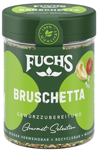 Fuchs Gewürze Gourmet Selection Mediterran Bruschetta Gewürzzubereitung, Nachfüllbares, Gewürzmischung mit Ausgewählten Kräutern für Genüssliche Bruschetta und Dressings, Vegan, Bunt, 50 g von Fuchs