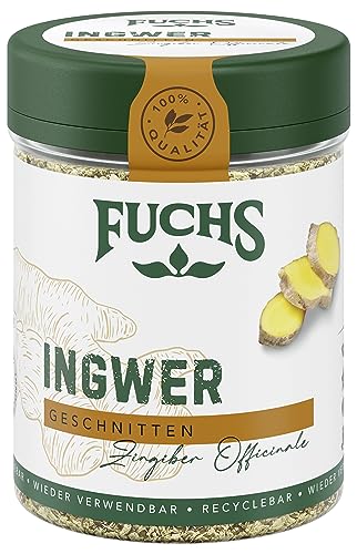 Fuchs Gewürze - Ingwer geschnitten - süßlich-scharfer Note für Tees oder Wasser mit Geschmack - natürliche Zutaten - 45 g in wiederverwendbarer, recyclebarer Dose Fuchs Gewürze - Ingwer geschnitten - süßlich-scharfer Note für Tees oder Wasser mit Geschmack - natürliche Zutaten - 45 g in wiederverwendbarer, recyclebarer Dose von Fuchs