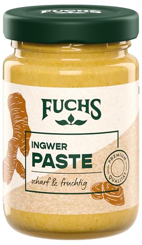Fuchs Gewürze - Ingwerpaste | Scharf-fruchtige Würzpaste mit natürlichen Zutaten, mit 79 % Ingwer | Ideal zu Curry-Gerichten | 100 g in wiederverschließbarem Glas von Fuchs