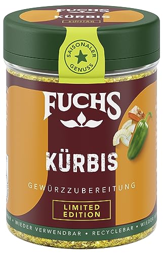 Fuchs Gewürze - Kürbis Gewürz - leicht-scharfe Gewürzzubereitung für Kürbissuppe, Ofengemüse und weitere Kürbisgerichte - aus natürlichen Zutaten - 75 g in wiederverwendbarer, recyclebarer Dose von Fuchs