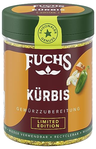 Fuchs Gewürze - Kürbis Gewürz - leicht-scharfe Gewürzzubereitung für Kürbissuppe, Ofengemüse und weitere Kürbisgerichte - aus natürlichen Zutaten - 75 g in wiederverwendbarer, recyclebarer Dose von Fuchs