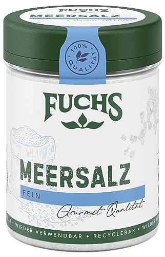 Fuchs Gewürze - Meersalz fein - perfekt zum Kochen und Abschmecken sowie zum Nachsalzen - natürliche Zutaten - 150 g in wiederverwendbarer, recyclebarer Dose von Fuchs