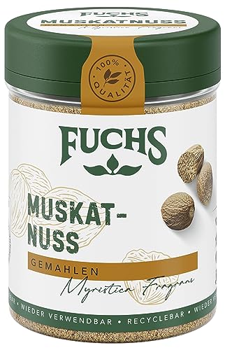 Fuchs Gewürze - Muskatnuss gemahlen - verfeinert Kartoffelgerichte aller Art oder Desserts - natürliche Zutaten - 50 g in wiederverwendbarer, recyclebarer Dose von Fuchs