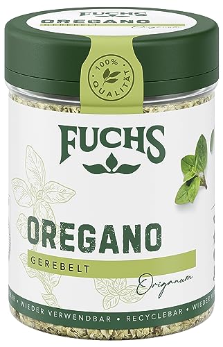 Fuchs Gewürze - Oregano gerebelt - herbes Aroma für Pizza, Pasta, Saucen und mediterranes Gemüse - natürliche Zutaten - 9 g in wiederverwendbarer, recyclebarer Dose von Fuchs