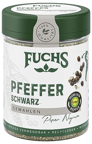 Fuchs Gewürze - Pfeffer schwarz gemahlen - Pfeffer aus dem Amazonasgebiet, verleiht eine leicht scharfe Note - natürliche Zutaten - 60 g in wiederverwendbarer, recyclebarer Dose von Fuchs