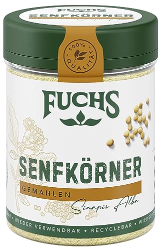 Fuchs Gewürze - Senfkörner gemahlen - für die Zubereitung von Rubs, zum Verfeinern von Suppen und Saucen - natürliche Zutaten - 45 g in wiederverwendbarer, recyclebarer Dose von Fuchs