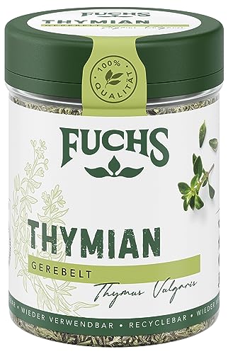 Fuchs Gewürze - Thymian gerebelt - mediterrane Kräuternote für Feta, Gemüse und Fleischgerichte - natürliche Zutaten - 20 g in wiederverwendbarer, recyclebarer Dose von Fuchs