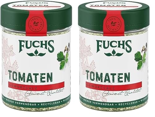 Fuchs Gewürze - Tomaten Gewürz - Gewürzsalz für Tomatenbrot, Frühstücksei oder Steak - natürliche Zutaten - 90 g in wiederverwendbarer, recyclebarer Dose (Packung mit 2) von Fuchs