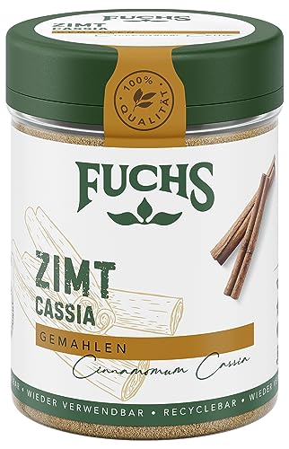 Fuchs Gewürze - Zimt Cassia gemahlen - zum Würzen von Backwaren, Süßspeisen oder Tees - natürliche Zutaten - 45 g in wiederverwendbarer, recyclebarer Dose von Fuchs