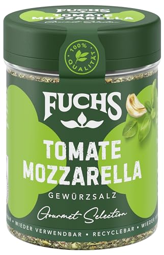 Fuchs Gourmet Selection Mediterran – Tomate Mozzarella Gewürzzubereitung, nachfüllbares Tomate Mozzarella Gewürz, Gewürzmischung mit Kräutern, für vielfältige Mozzarella-Variationen, vegan, 80 g von Fuchs