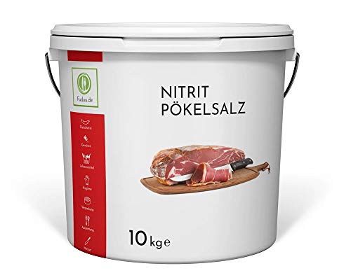 Fuduu.de - Nitritpökelsalz 10 kg | Qualitativ hochwertiges reines Pökelsalz zur Herstellung von Fleisch- und Wurstwaren - NPS Salz 0,4%-0,5% Natriumnitrit | geliefert im praktischen 10 kg Eimer von Fuduu.de