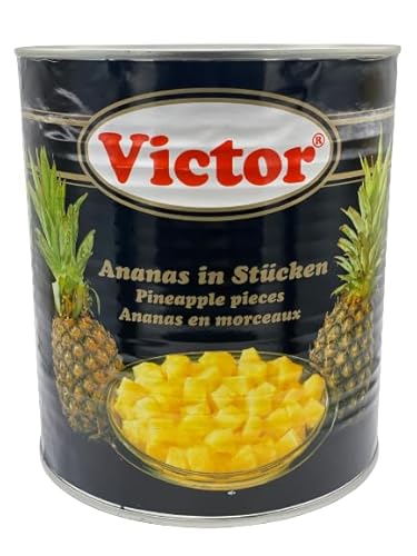 Victor - Ananas in Stücken, 6x1840 g Dose, gezuckert, sorgfältig ausgewählten Ananasfrüchte, im Salat oder als Topping auf Eis oder Joghurt sorgen sie für eine natürliche, tropische Note von Fuduu.de
