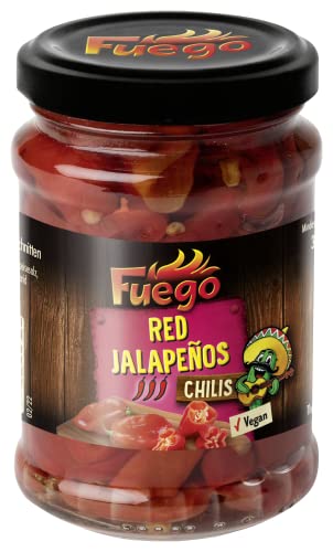Fuego - Rote Jalapeños, geschnitten , Verleiht einer Vielzahl an Gerichten eine mexikanische Schärfe , Ideal auch für Marinaden und Dressings , 1 x 210 g von Fuego