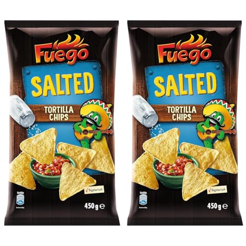 Fuego - Tortilla Chips Salted | Gesalzene mexikanische Tortillachips | Knuspriger Snack aus Maismehl | 450 g im Beutel (Packung mit 2) von Fuego
