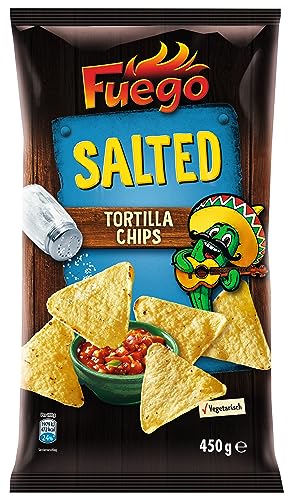 Fuego - Tortilla Chips Salted | Gesalzene mexikanische Tortillachips | Knuspriger Snack aus Maismehl | 450 g im Beutel Fuego - Tortilla Chips Salted | Gesalzene mexikanische Tortillachips | Knuspriger Snack aus Maismehl | 450 g im Beutel von Fuego