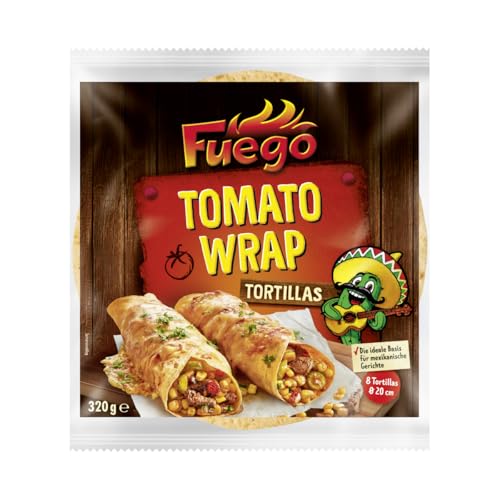 Fuego - Tortillas Tomato | Wrap aus Weizenmehl mit Tomatengeschmack | Ideale Basis für mexikanische Gerichte | 20 cm Durchmesser | 320 g / 8 Stück von Fuego