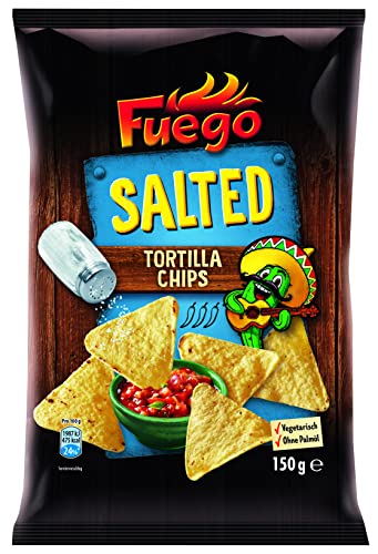 Fuego - Tortilla Chips Salted | Gesalzene mexikanische Tortillachips | Knuspriger Snack aus Maismehl | 150 g im Beutel Fuego - Tortilla Chips Salted | Gesalzene mexikanische Tortillachips | Knuspriger Snack aus Maismehl | 150 g im Beutel von Fuego