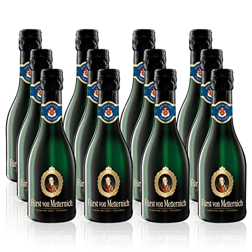 Fürst von Metternich Riesling Sekt, Trocken, Dry (12x0,2l) Premiumsekt aus rein deutschen Wein Anbaugebieten im Rheingau, Rheinhessen und der Pfalz, klare und ausgeprägte exotische Fruchtnoten von Fürst von Metternich