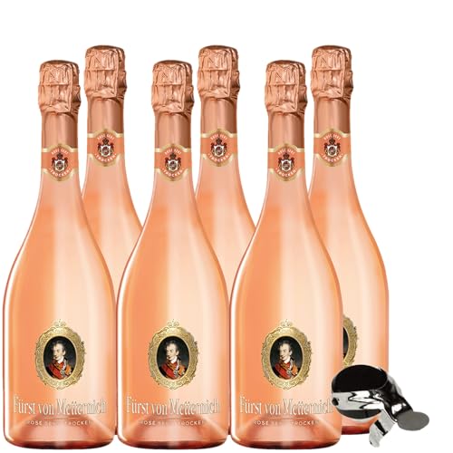 Fürst von Metternich Rose Sekt, Trocken, Dry (6x0,75l) Set, Premium Sekt aus edlen, hell gekelterten Spätburgunder Weinen aus traditionellen deutschen Lagen inkl. Sektverschluss GRATIS von Fürst von Metternich