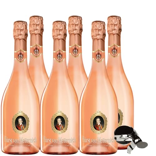 Fürst von Metternich Rose Sekt, Trocken, Dry (6x0,75l) Set, Premium Sekt aus edlen, hell gekelterten Spätburgunder Weinen aus traditionellen deutschen Lagen, klare und ausgeprägte Fruchtnoten von Fürst von Metternich