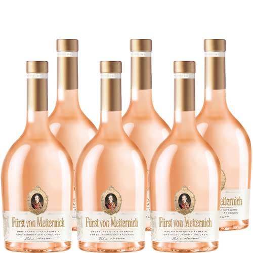 Fürst von Metternich Deutscher Qualitätswein Rheinhessen Spätburgunder Rosé Trocken (6 x 0,75 l) – Eleganter, deutscher Roséwein aus Rheinhessen, feinfruchtig, saftig-frisch mit Aromen von Erdbeeren von Fürst von Metternich