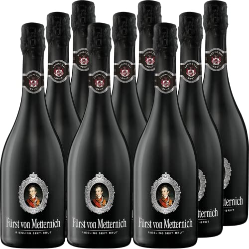Fürst von Metternich Riesling Sekt Brut (9 x 0,75 l) Premiumsekt aus erlesenen deutsche Riesling-Grundweinen in edler mattschwarzer Flasche, elegant, ausgewogen und harmonisch von Fürst von Metternich