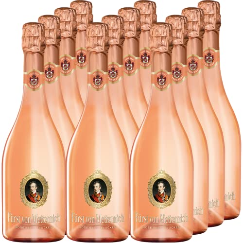 Fürst von Metternich Rosé Sekt, Trocken, Dry (9x0,75l) Premium Sekt aus traditionellen deutschen Lagen von Fürst von Metternich