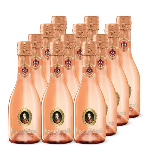 Fürst von Metternich Rosé Sekt Trocken (12 x 0,2 l) Hochwertiger Rosé Piccolo aus hellgekelterten Spätburgunder-Weinen, in praktischer Kleinflasche, aus ausgewählten deutschen Weinbaugebieten von Fürst von Metternich