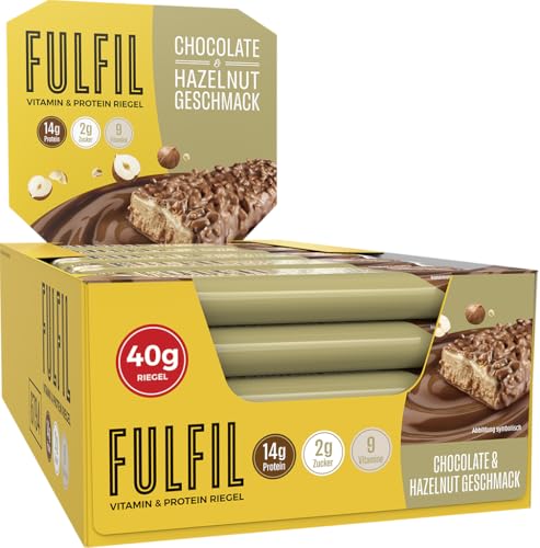 FULFIL Vitamin- und Proteinriegel Chocolate und Hazelnut Geschmack - High Protein, Low Sugar Snack mit Schokolade und Vitaminen - 15 x 40 g FULFIL Vitamin- und Proteinriegel Chocolate und Hazelnut Geschmack - High Protein, Low Sugar Snack mit Schokolade und Vitaminen - 15 x 40 g von Fulfil