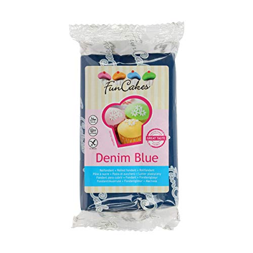 FunCakes Fondant Demin Blue: Jeans Blaue Farbe, Einfach zu Verwenden, Glatt, Elastisch, Weich und Schmeidig, Perfekt zum Dekorieren von Torten, Halal, Koscher und Glutenfrei. 250 g von FunCakes